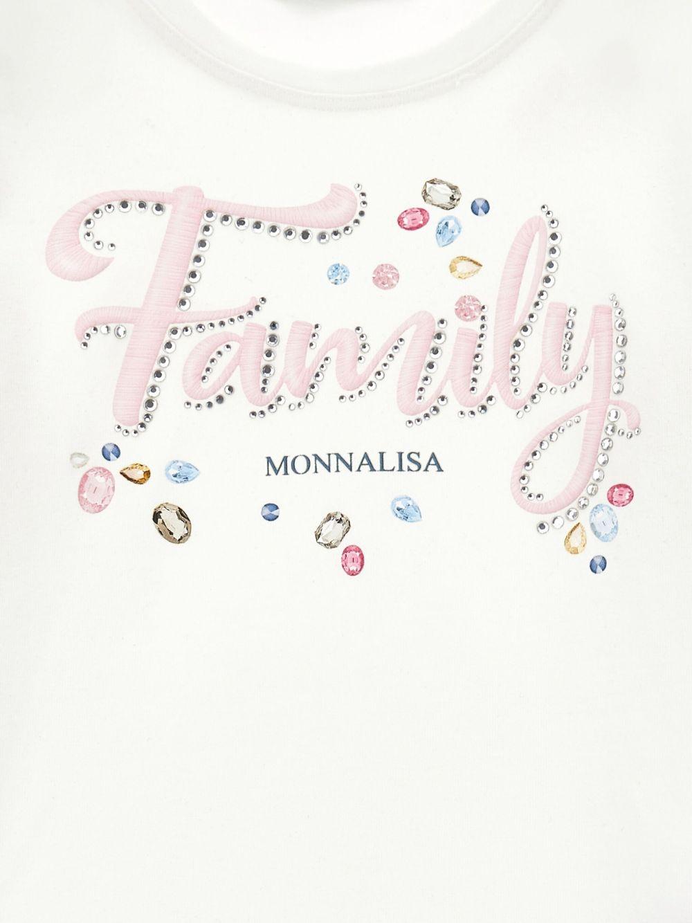 T-shirt per bambina Disney x Monnalisa bianco con stampa Family Stitch - Rubino Kids