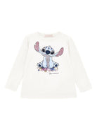 T-shirt per bambina Disney x Monnalisa bianco con stampa grafica Stitch - Rubino Kids