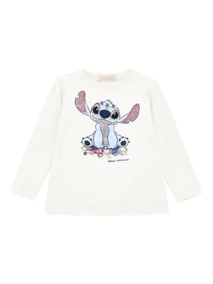 T-shirt per bambina Disney x Monnalisa bianco con stampa grafica Stitch