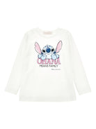 T-shirt per bambina Disney x Monnalisa bianco con stampa grafica Stitch - Rubino Kids