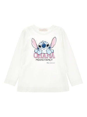 T-shirt per bambina Disney x Monnalisa bianco con stampa grafica Stitch