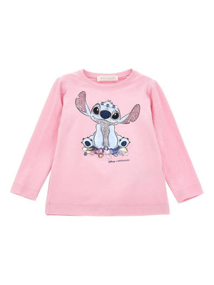 T-shirt per bambina Disney x Monnalisa rosa con stampa grafica Stitch