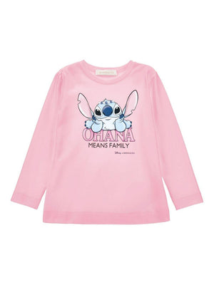 T-shirt per bambina Disney x Monnalisa rosa con stampa grafica Stitch