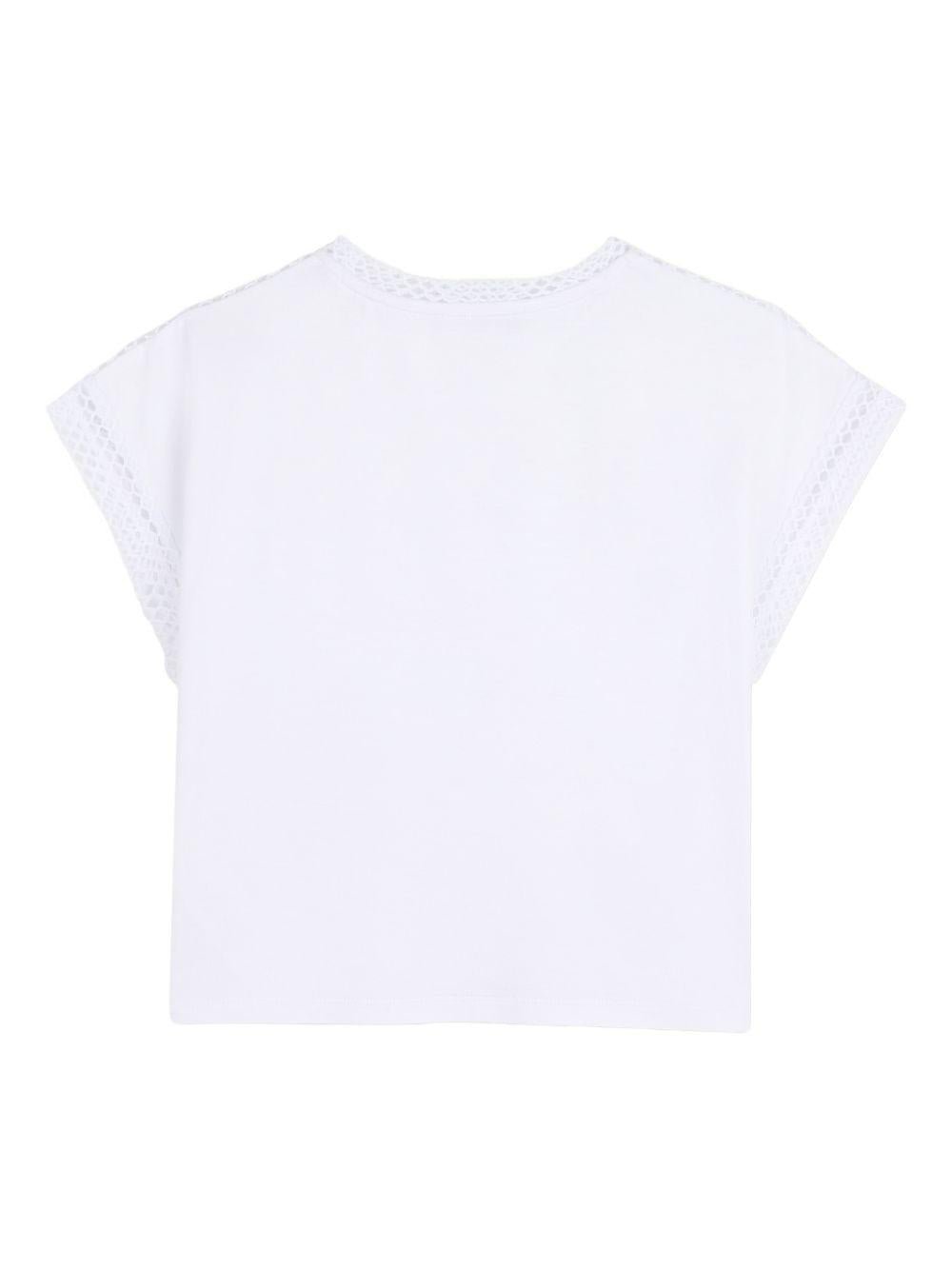 T-shirt per bambina Dkny Kids bianca con inserti in rete - Rubino Kids
