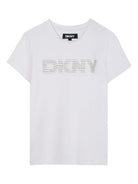 T-shirt per bambina Dkny Kids bianca con logo di borchie - Rubino Kids