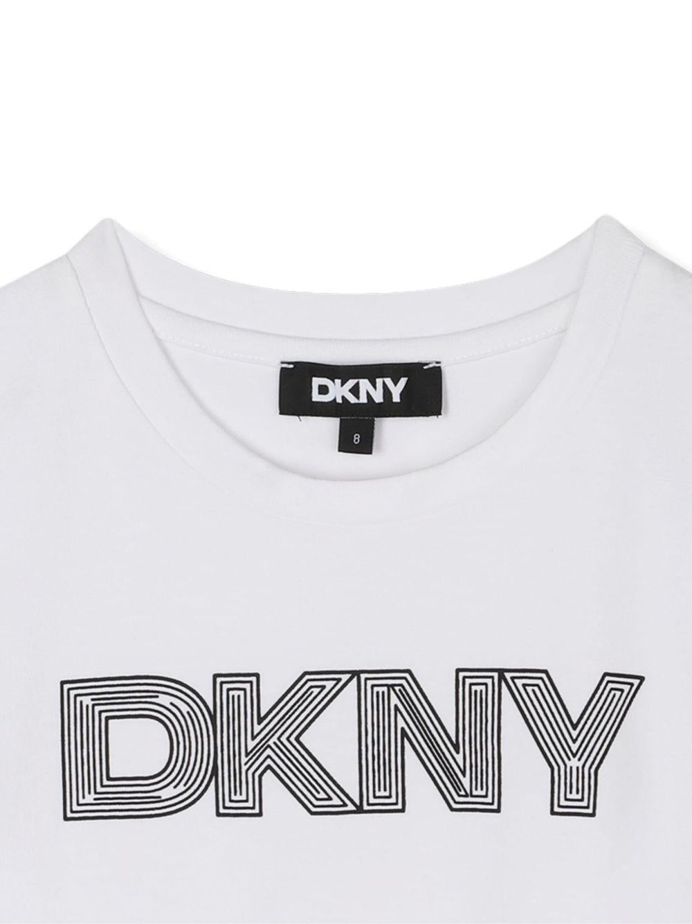 T-shirt per bambina Dkny Kids bianca con logo frontale - Rubino Kids