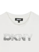 T-shirt per bambina DKNY Kids bianca con logo sul davanti - Rubino Kids