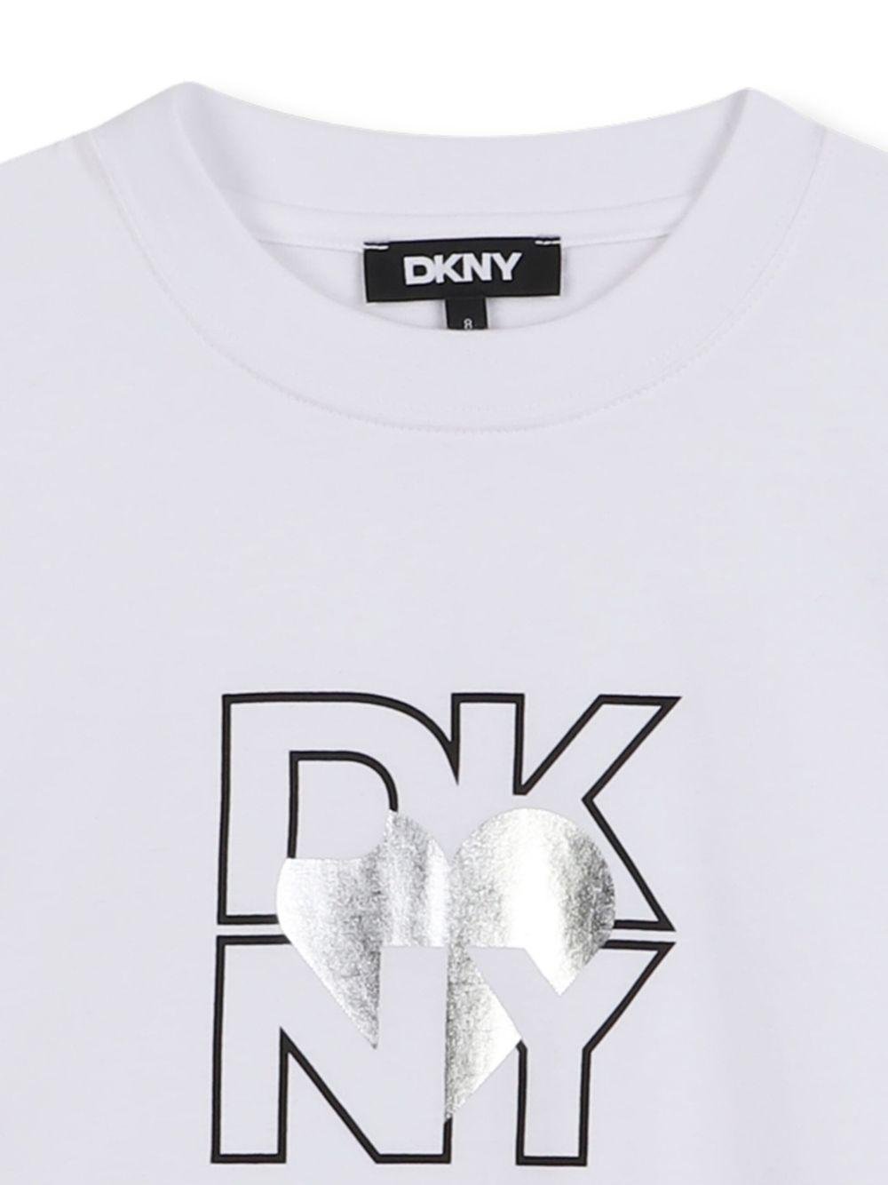 T-shirt per bambina DKNY Kids bianca con stampa con logo - Rubino Kids