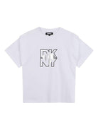 T-shirt per bambina DKNY Kids bianca con stampa con logo - Rubino Kids