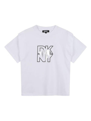 T-shirt per bambina DKNY Kids bianca con stampa con logo