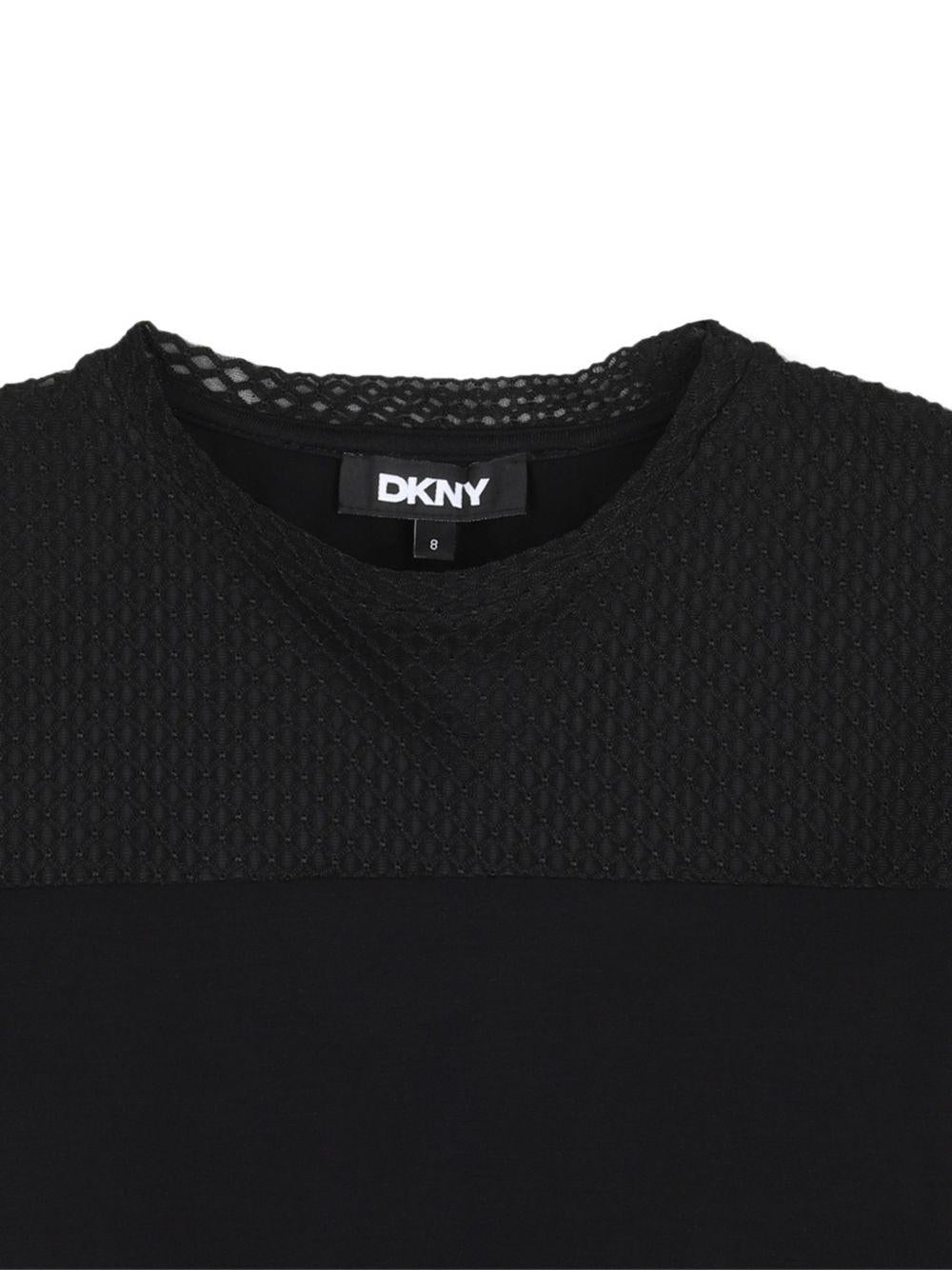 T-shirt per bambina DKNY Kids nera con design crop - Rubino Kids
