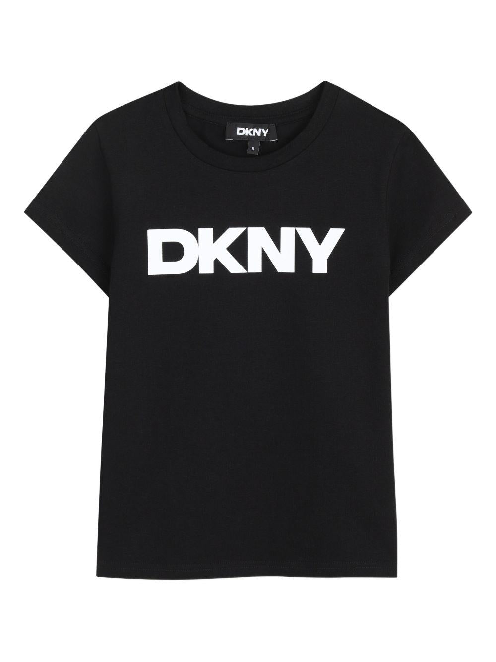 T-shirt per bambina Dkny Kids nera con dettaglio logo - Rubino Kids