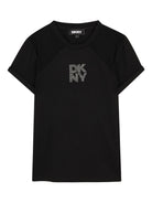 T-shirt per bambina Dkny Kids nera con logo con strass - Rubino Kids