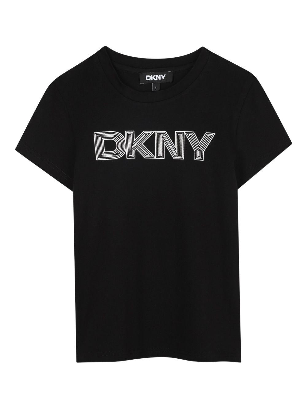 T-shirt per bambina Dkny Kids nera con logo - Rubino Kids