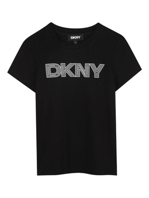 T-shirt per bambina Dkny Kids nera con logo