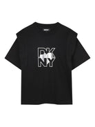 T-shirt per bambina DKNY Kids nera con logo - Rubino Kids