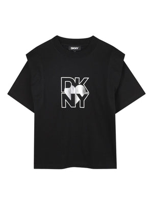 T-shirt per bambina DKNY Kids nera con logo