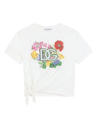 T-shirt per bambina Dolce & Gabbana Kids bianco con stampa a fiori con logo - Rubino Kids