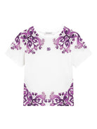 T-shirt per bambina Dolce & Gabbana Kids bianco con stampa maioliche - Rubino Kids