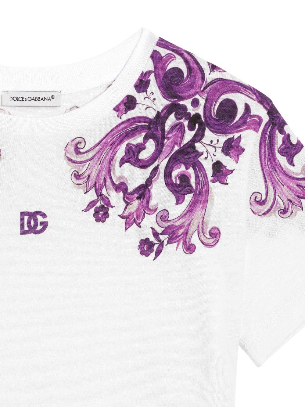 T-shirt per bambina Dolce & Gabbana Kids bianco con stampa maioliche - Rubino Kids