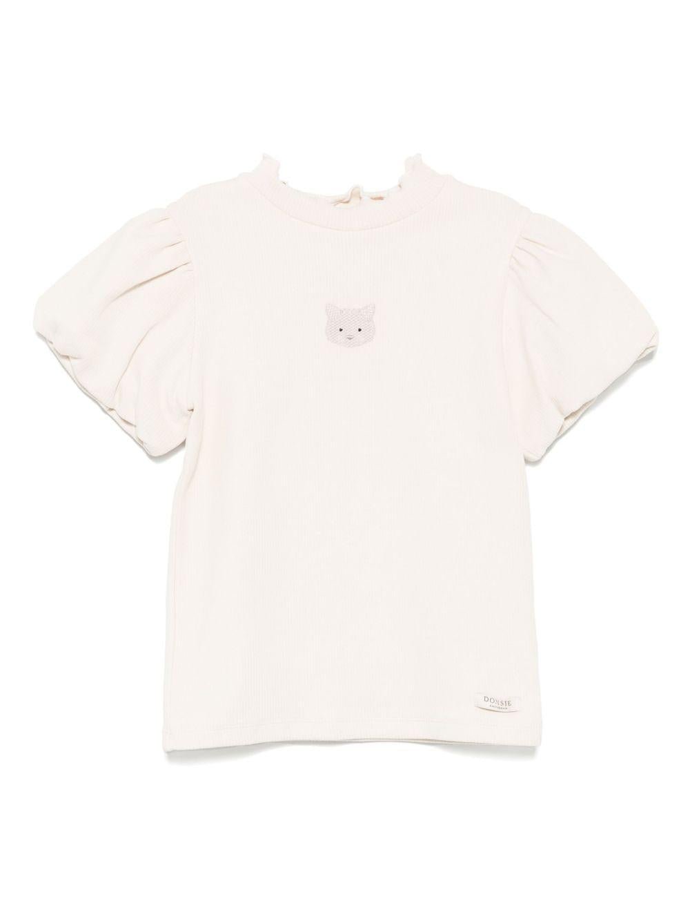 T-shirt per bambina Donsje Nowien beige con motivo con ricamo - Rubino Kids