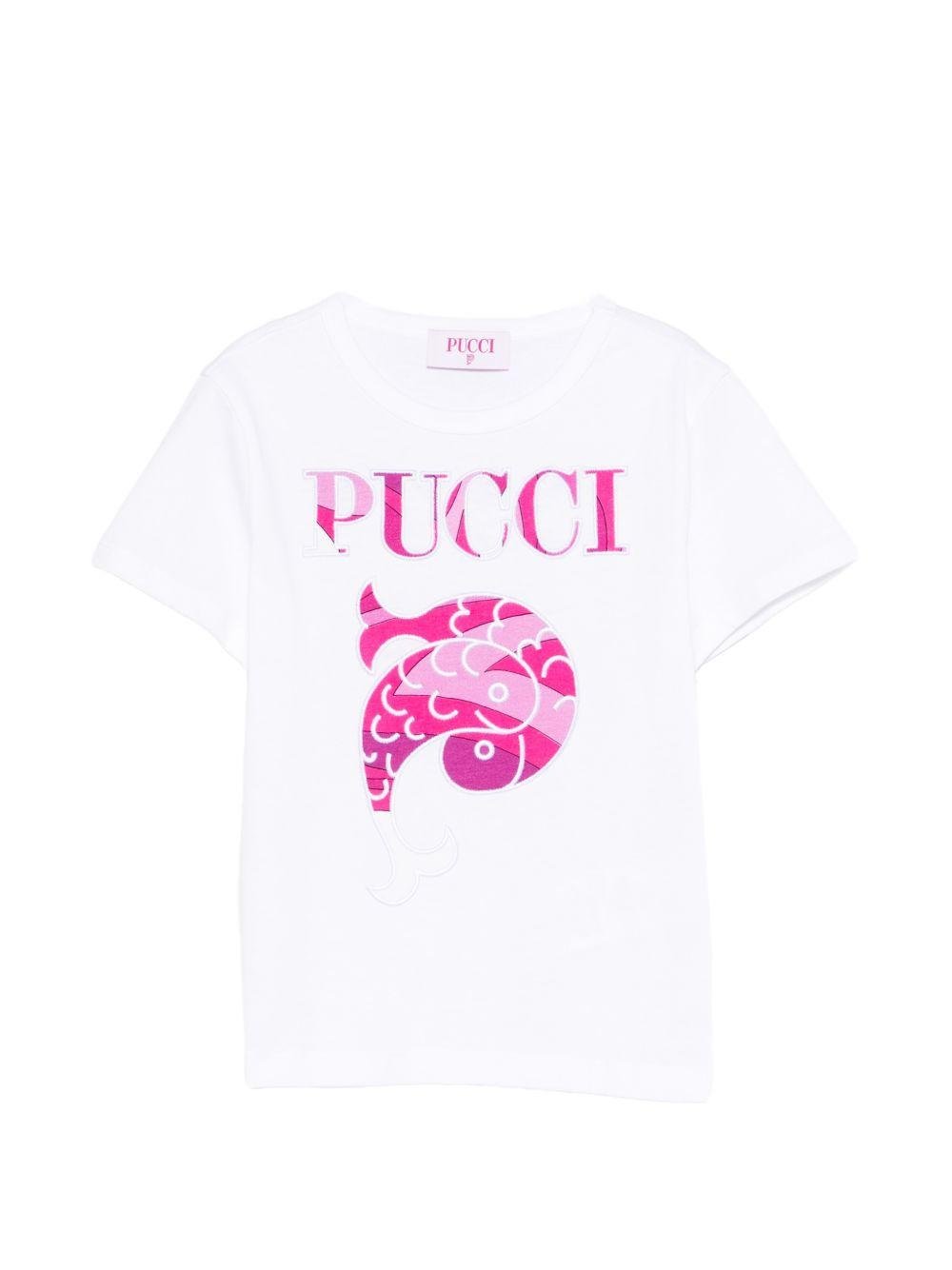 T-shirt per bambina Emilio Pucci Junior bianca con stampa grafica - Rubino Kids
