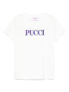 T-shirt per bambina Emilio Pucci Junior bianco con logo ricamato - Rubino Kids