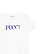 T-shirt per bambina Emilio Pucci Junior bianco con logo ricamato - Rubino Kids