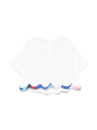 T-shirt per bambina Emilio Pucci Junior bianco con logo sulla manica e orlo a smerlo - Rubino Kids