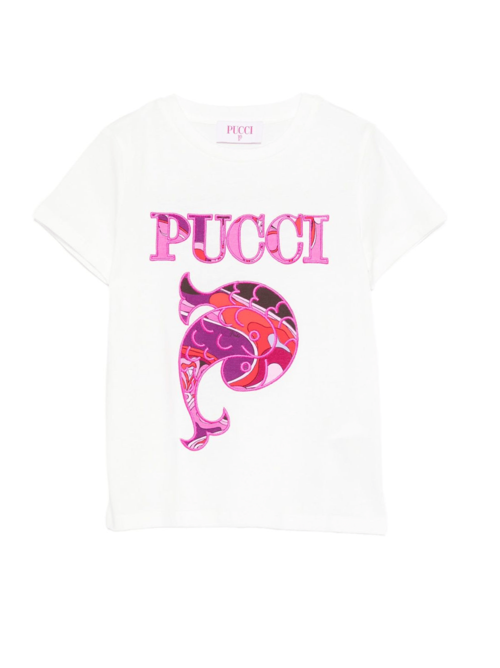 T-shirt per bambina Emilio Pucci Junior bianco con stampa paisley - Rubino Kids