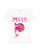 T-shirt per bambina Emilio Pucci Junior bianco con stampa paisley - Rubino Kids