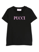 T-shirt per bambina Emilio Pucci Junior nero con logo ricamato - Rubino Kids