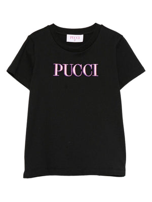 T-shirt per bambina Emilio Pucci Junior nero con logo ricamato