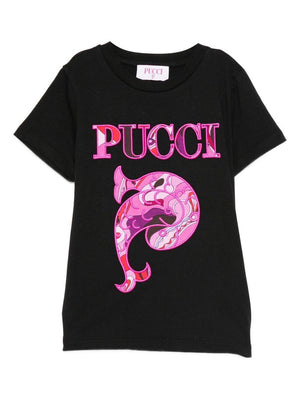 T-shirt per bambina Emilio Pucci Junior nero con stampa paisley<BR/>