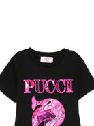 T-shirt per bambina Emilio Pucci Junior nero con stampa paisley<BR/> - Rubino Kids