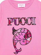 T-shirt per bambina Emilio Pucci Junior rosa con logo sul davanti - Rubino Kids