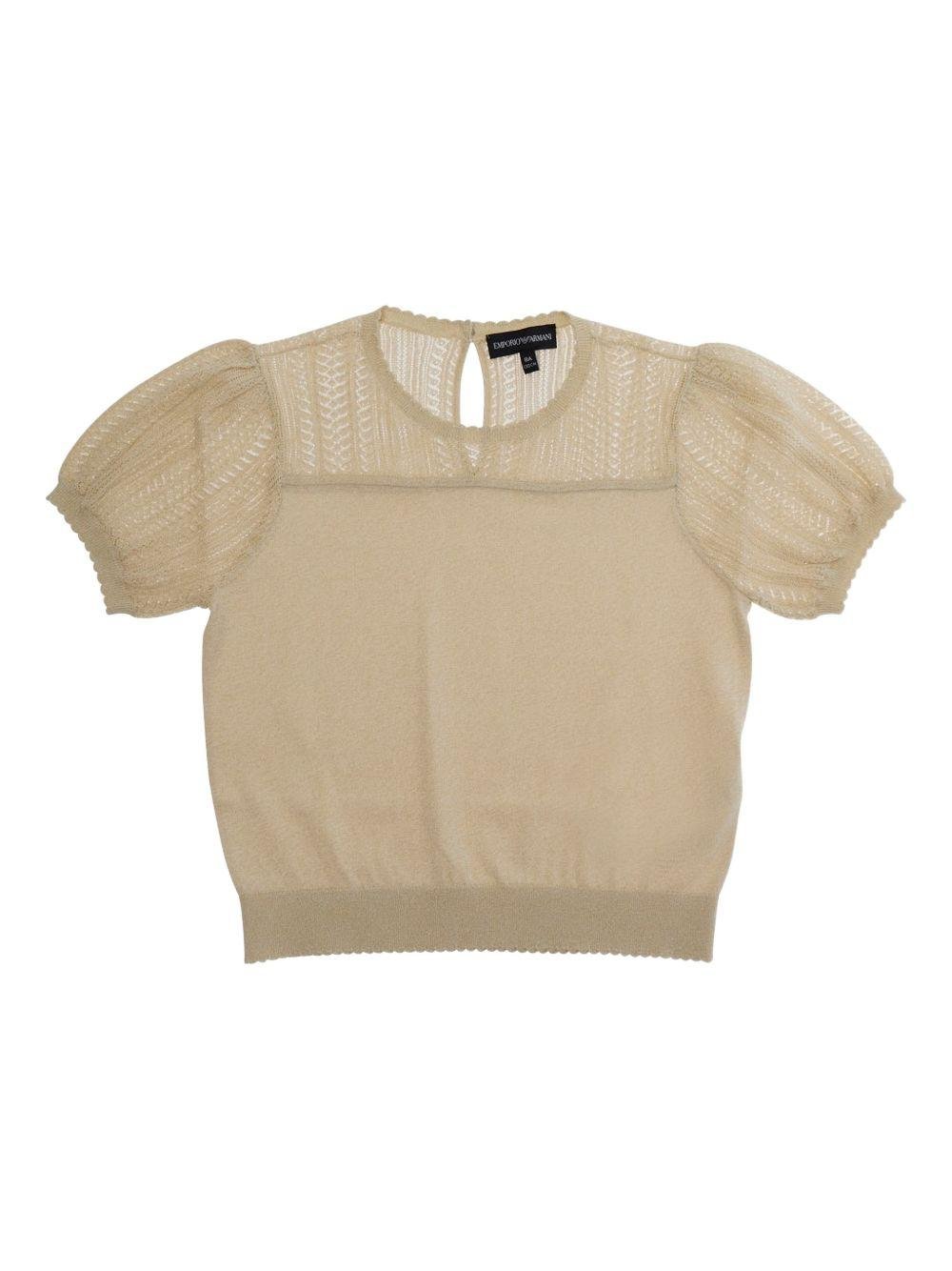 T-shirt per bambina Emporio Armani Kids beige con maniche corte a sbuffo - Rubino Kids