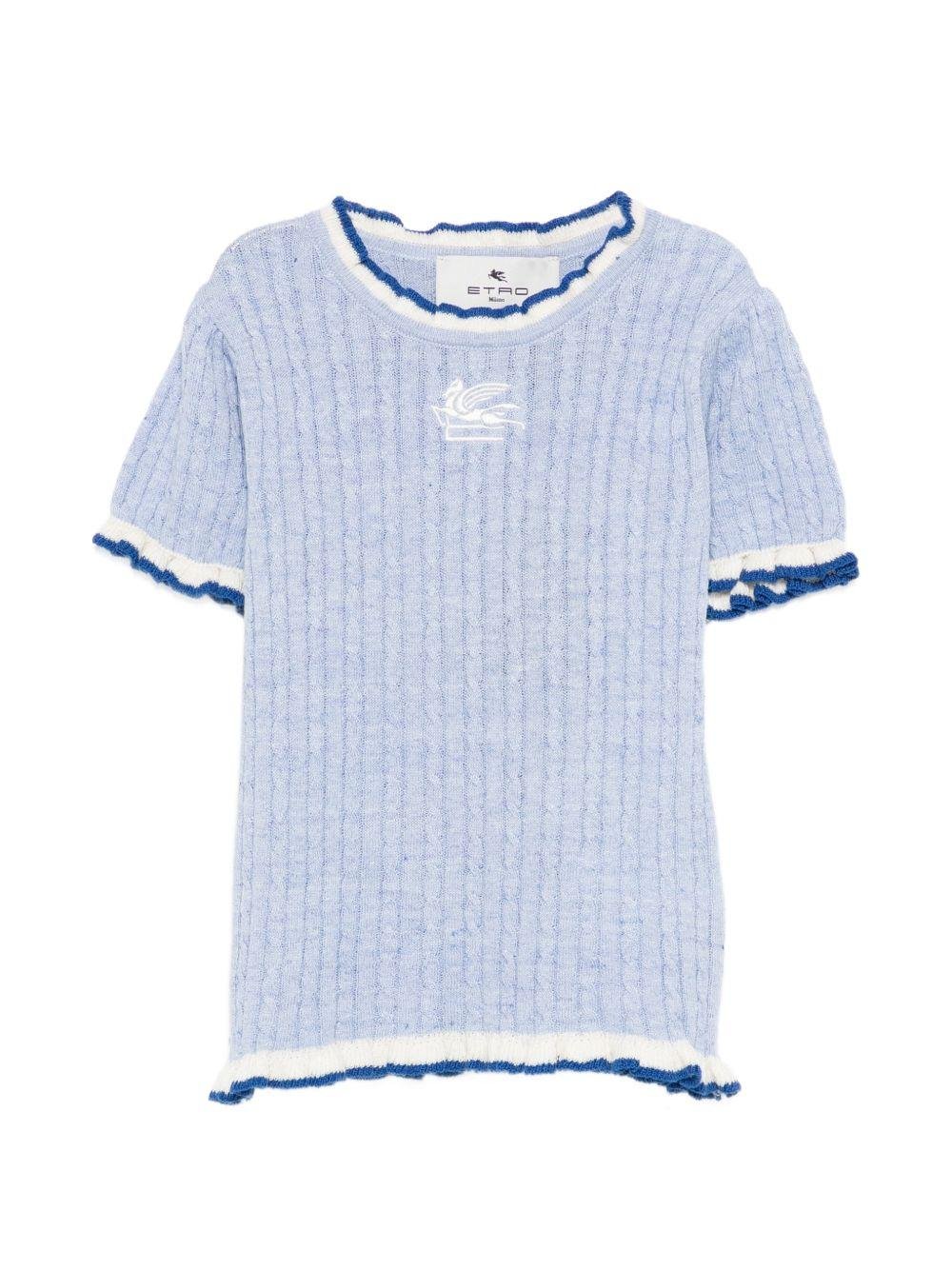 T-shirt per bambina Etro Kids blu con ricamo Pegaso sul davanti - Rubino Kids