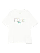 T-shirt per bambina Fendi Kids bianca con logo - Rubino Kids