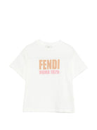 T-shirt per bambina Fendi Kids bianca con logo ricamato - Rubino Kids