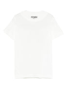 T-shirt per bambina Fendi Kids bianca con stampa fiocco sul davanti - Rubino Kids