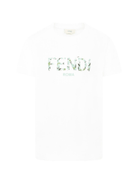 T-shirt per bambina Fendi Kids bianco con logo - Rubino Kids
