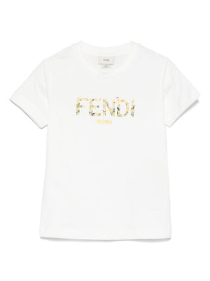 T-shirt per bambina Fendi Kids bianco con logo