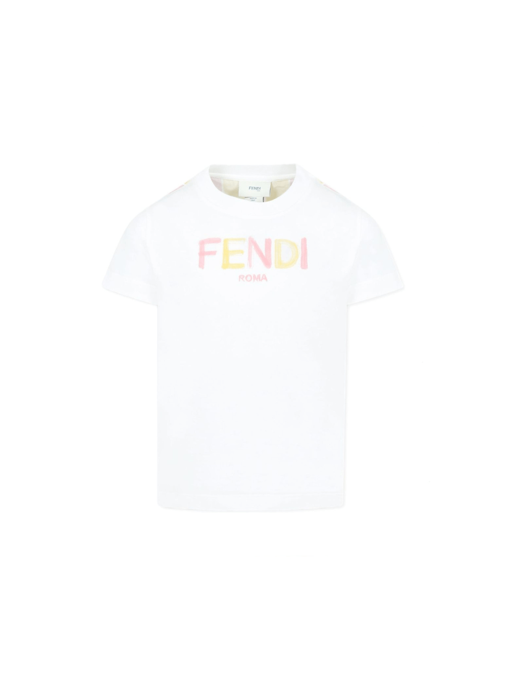 T-shirt per bambina Fendi Kids bianco con logo sul davanti e righe verticali sul retro - Rubino Kids
