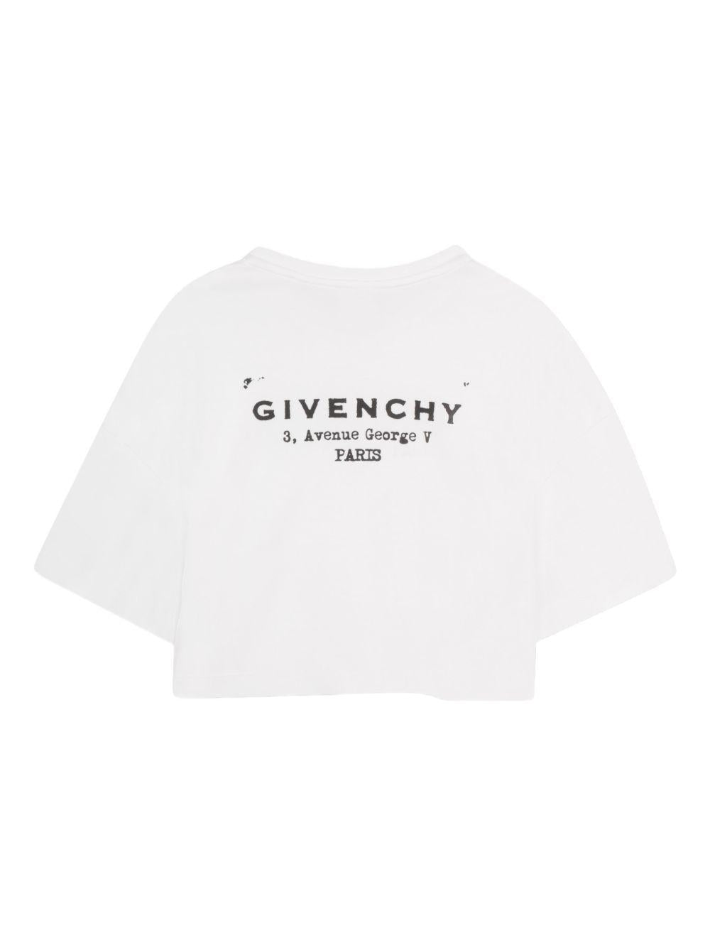 T-shirt per bambina Givenchy Kids bianca con taglio crop - Rubino Kids