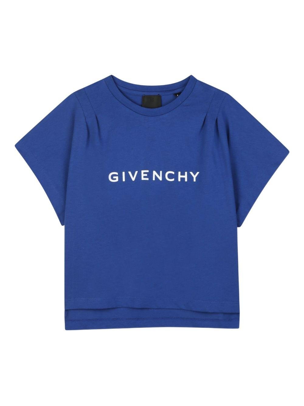 T-shirt per bambina Givenchy Kids blu con logo sul davanti - Rubino Kids