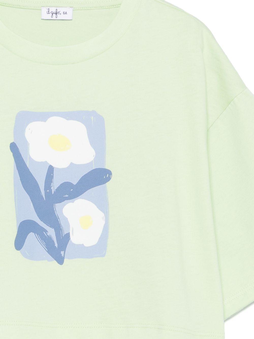 T-shirt per bambina Il Gufo verde con stampa - Rubino Kids