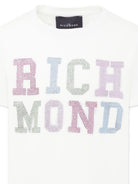 T-shirt per bambina John Richmond Junior bianco con logo e orlo dritto - Rubino Kids
