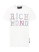T-shirt per bambina John Richmond Junior bianco con logo e orlo dritto - Rubino Kids