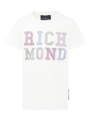 T-shirt per bambina John Richmond Junior bianco con logo e orlo dritto